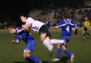 Freshman Kieran Reichert gets airborn in Saturday night's game.