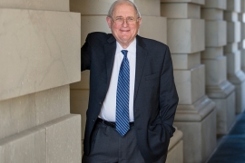 Close-up photo of Carl Levin ’56